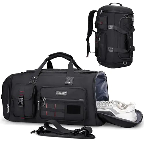 WITZMAN Travel Duffel Bags for Men Large Carry On Weekender Overnight Bag 3 in 1 Backpack with Shoe Compartment (B693 Black)