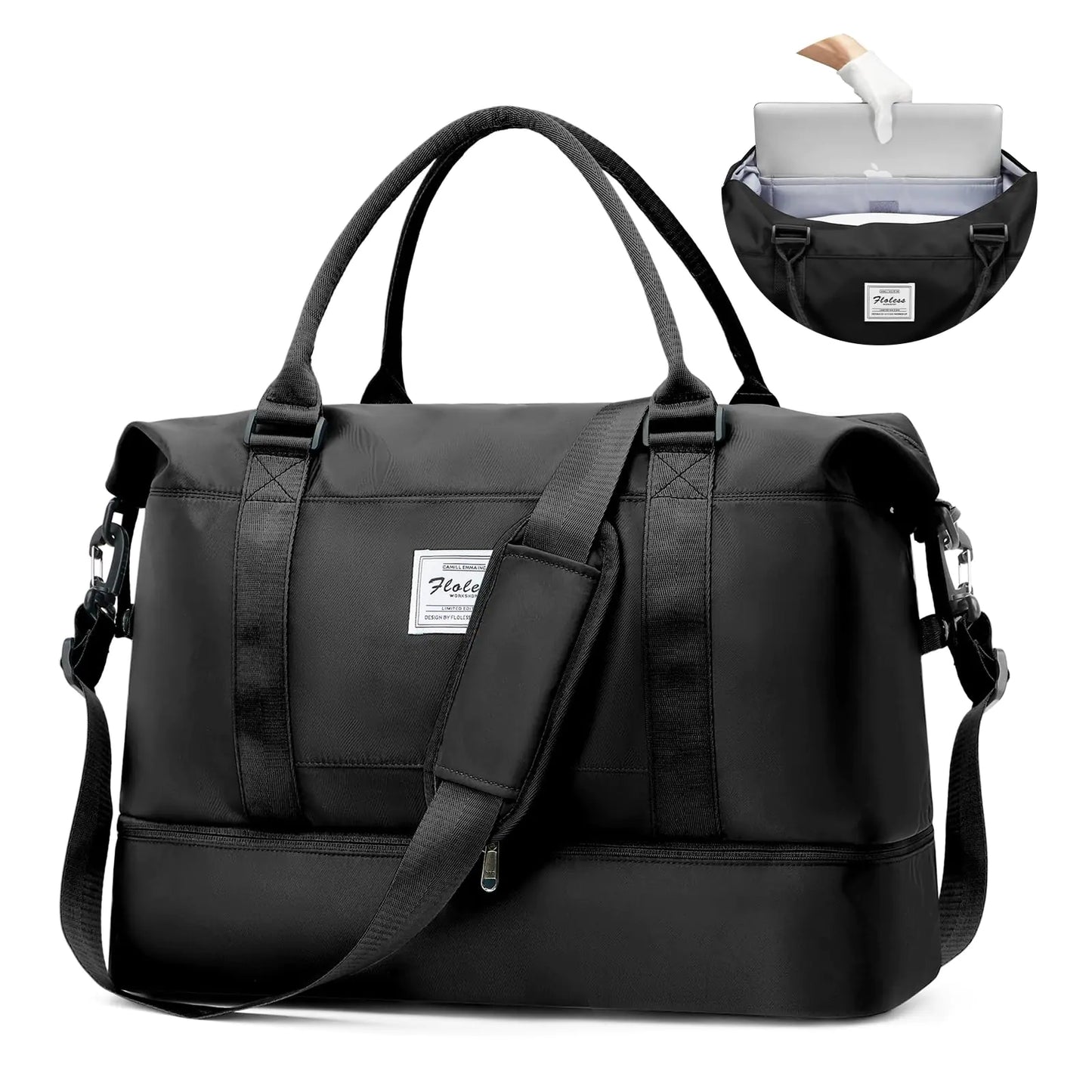 Weekender Bags for Women Travel Duffel Bags with Shoe Compartment & Laptop CompartmentPersonal Item Travel Bag for AirlinesCarry on Overnight Tote Bag for women Upgraded-Black