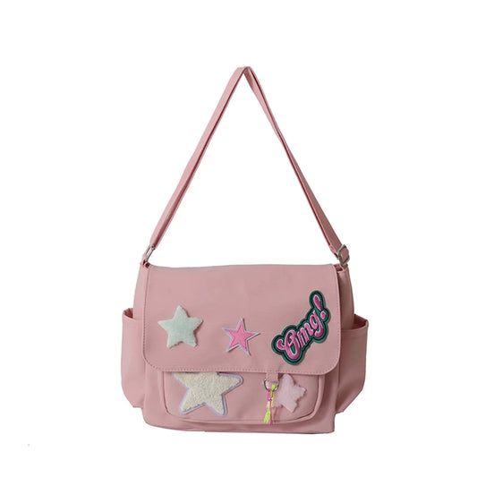 Extolove Cute Messenger Bag Canvas Crossbody Bags for Women Kawaii Messenger Bags Purses (B Pink)