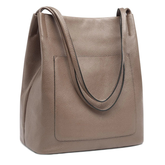 Kattee Leather Tote Bags for Women Soft Genuine Leather Purses and Handbags Shoulder Bag with Top Magnetic Snap Closure Work Travel Khaki