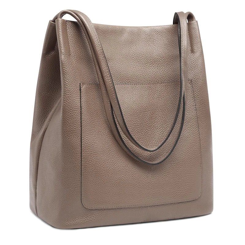 Kattee Leather Tote Bags for Women Soft Genuine Leather Purses and Handbags Shoulder Bag with Top Magnetic Snap Closure Work Travel Khaki