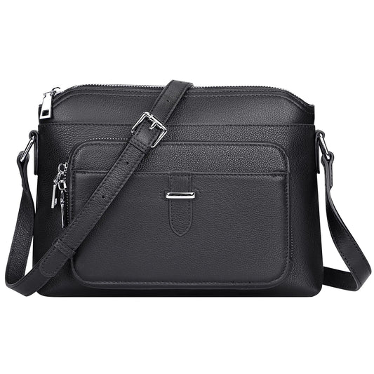 Over Earth Genuine Leather Crossbody Purses for Women Ladies Bag Genuine Leather Crossbody Bag with Card Pocket(O205E Black)